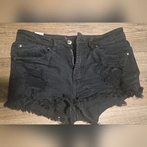 Almost Famous Black Distressed Jean Shorts Size 7